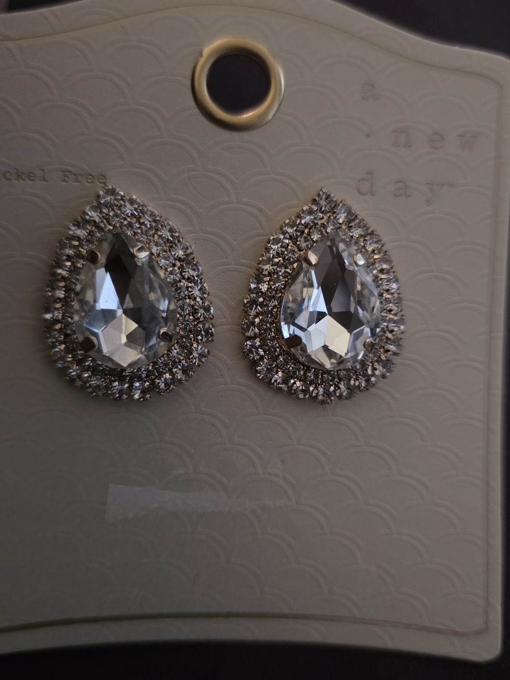 a new day Clear Teardrop Crystal Halo Stud Earrings